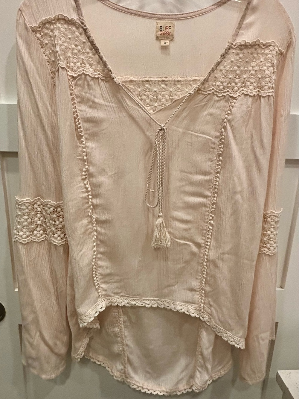 Surf Gypsy Blush Lace-Trim Boho Tunic Size S